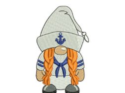 Navy Girl Gnome Embroidery Design