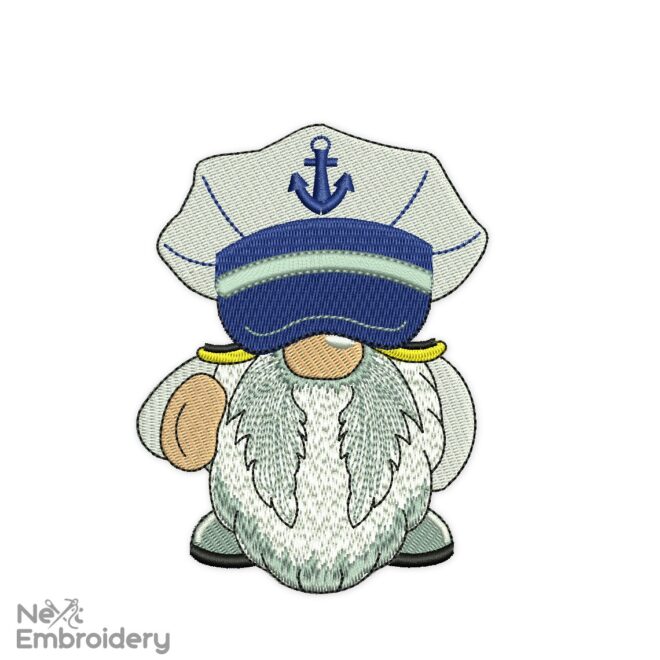 Navy Gnome Embroidery Design