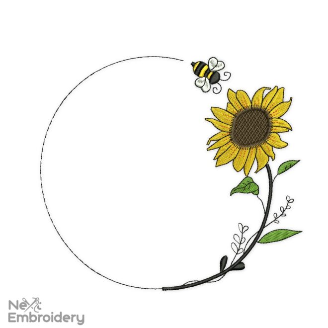 Wreath Sunflower Embroidery Design
