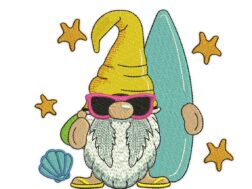 Surfer Gnome Embroidery Design