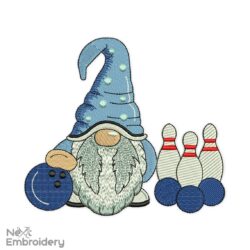 Bowling Gnome Embroidery Design