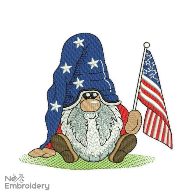 American Flag Gnome Embroidery Design