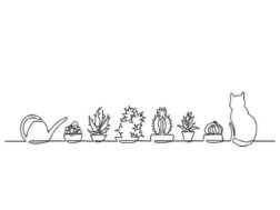 Cactus and Cat Embroidery Design