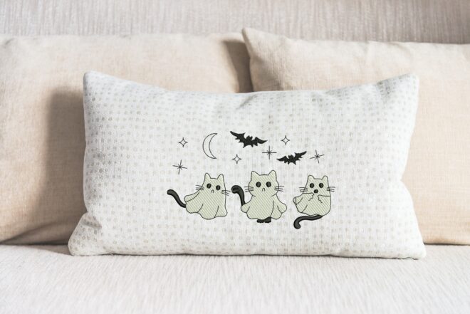 Cat Ghost Embroidery Design, Three Halloween Ghost Cat Embroidery Design, Boo Kitten Embroidery, Halloween Cat Machine