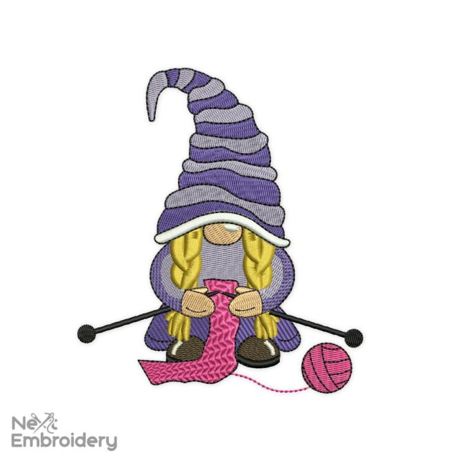 Knitting Girl Gnome Embroidery Design