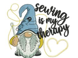 Sewing is my Therapy Gnome Embroidery Design