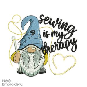 Sewing is my Therapy Gnome Embroidery Design