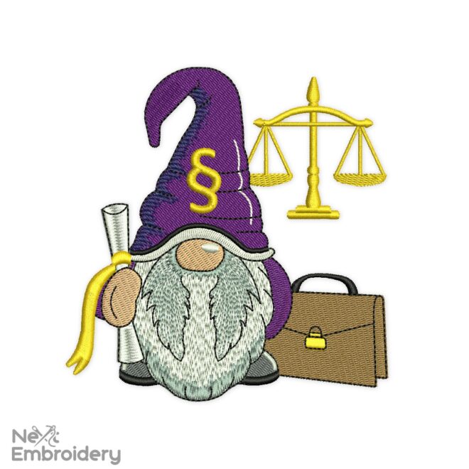 Lawyer Gnome, Scales Of Justice Embroidery Design