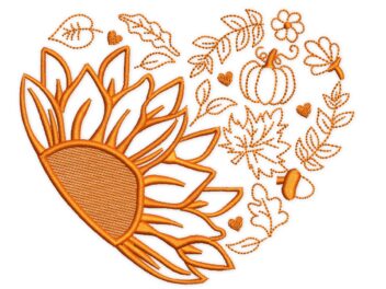 Fall Leaves Heart Embroidery Design