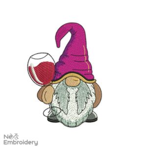 Wine Gnome Embroidery Design