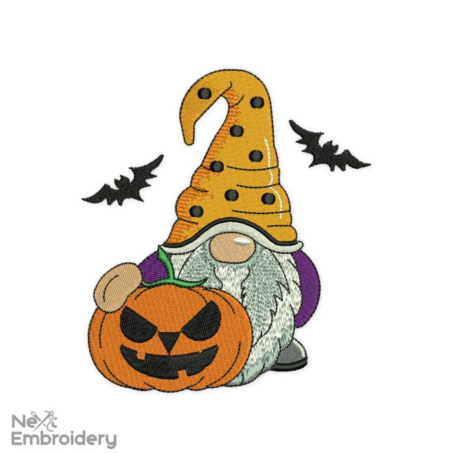 Gnome with Pumpkin Embroidery Design