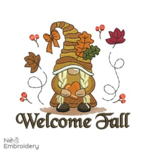 Welcome Fall Girl Gnome Embroidery Design