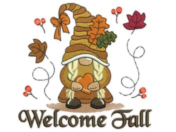 Welcome Fall Girl Gnome Embroidery Design