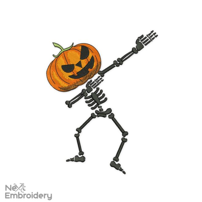 Dancing Halloween Pumpkin Skeleton Embroidery Design