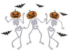 Dancing Halloween Pumpkin Skeletons Embroidery Design