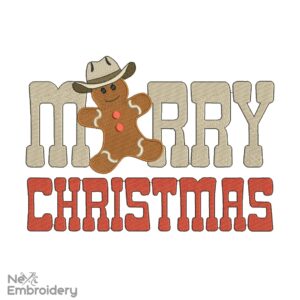 Cowboy Gingerbread Merry Christmas Embroidery Design