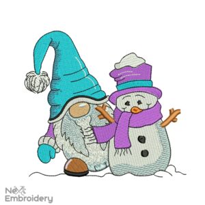Gnome with Snowman Embroidery Design