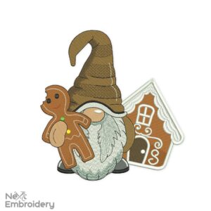 Gnome with Gingerbread man Embroidery Design