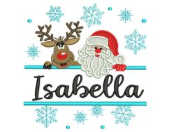 Santa and Deer, Split Christmas Frame Embroidery Design