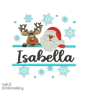 Santa and Deer, Split Christmas Frame Embroidery Design