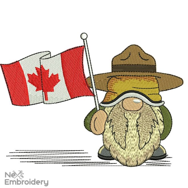 Canadian Gnome Embroidery Design, Canada Flag Embroidery Designs