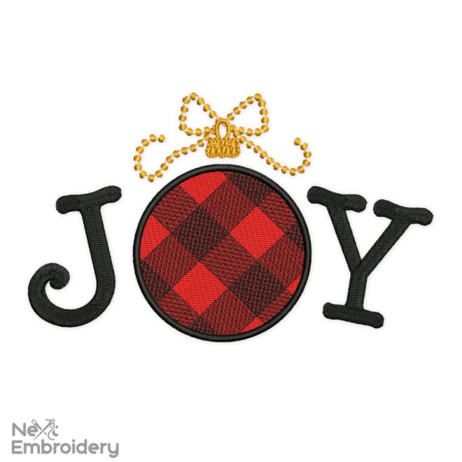 Checkered Christmas Ball Embroidery Design, Joy Embroidery Designs, Machine Embroidery File