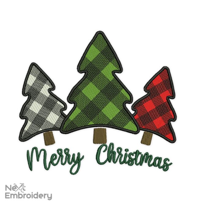 Checkered Christmas Trees Embroidery Designs