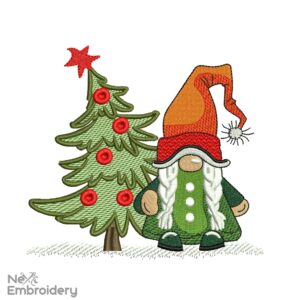 Christmas Gnomes Embroidery Designs, Gnome with Christmas Tree Holiday Machine Embroidery Files