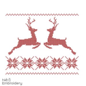 Christmas Reindeer Embroidery Designs, Scandinavian Christmas Cross Stitch Simulated Machine Embroidery File