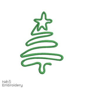 Christmas Tree Embroidery Design, Line Art Christmas Embroidery Design