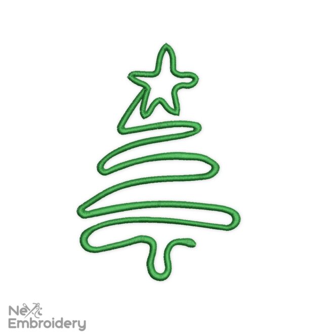 Christmas Tree Embroidery Design, Line Art Christmas Embroidery Design