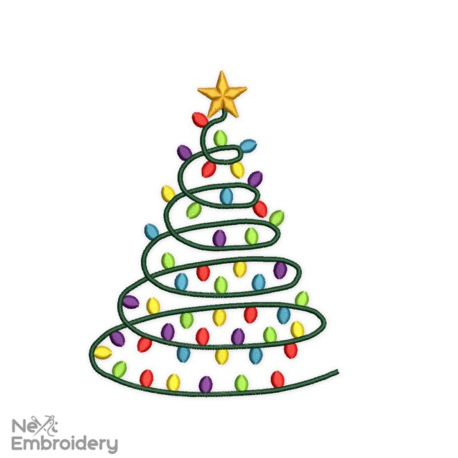 Christmas Tree Embroidery Designs, Christmas Lights Embroidery Design