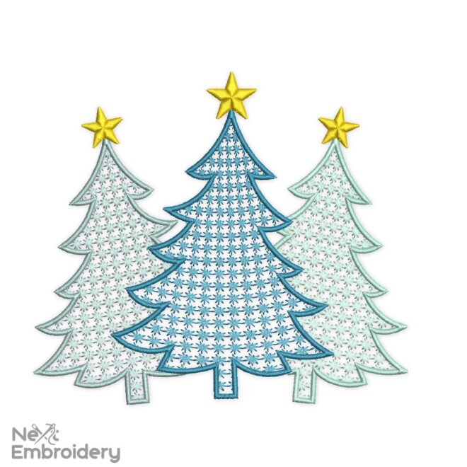 Christmas Trees Embroidery Design, Christmas Decor Machine Embroidery File