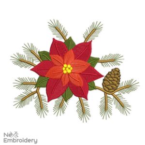 Christmas wreath Machine Embroidery Design, Holiday Poinsettia Embroidery Design