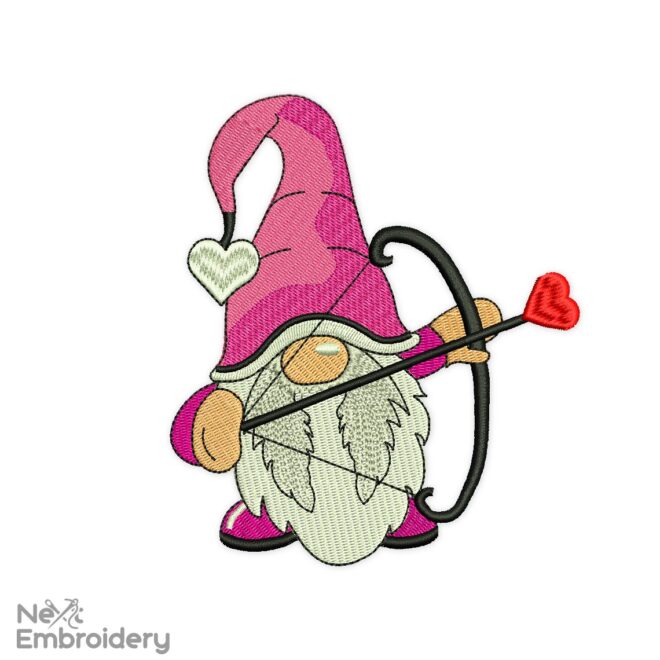 Cupid Gnome Embroidery Design, Valentines day Embroidery Designs