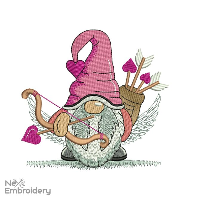 Cupid Gnome with Bow Embroidery Design, Valentines day Embroidery Designs