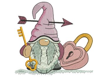 Cupid Gnome with Padlock Embroidery Design, Valentines day Embroidery Designs, Love Machine Embroidery