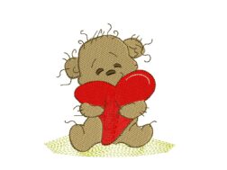 Cute Teddy Bear with Heart Embroidery Designs
