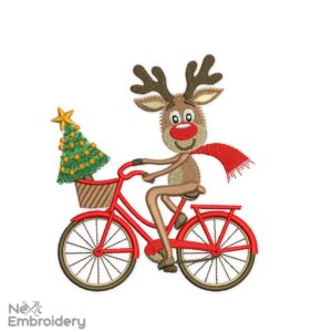 Deer on Bike Embroidery Design, Christmas Embroidery Designs