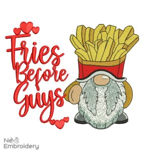 Fries Before Guys Gnome Embroidery Design, Valentines day Embroidery Designs, Love