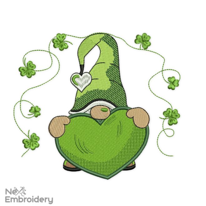 Gnome Patricks Day Embroidery Designs, Holiday Embroidery Designs, Shamrock, Lucky, Happy Embroidery Design