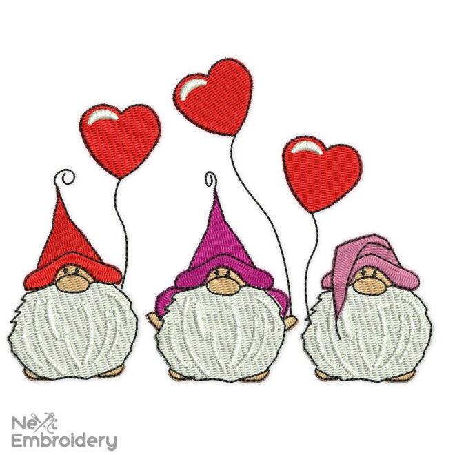 Gnomes embroidery design, Love embroidery designs