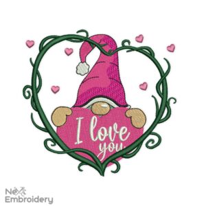 Heart Gnome Embroidery Designs, Valentine's day Embroidery Designs