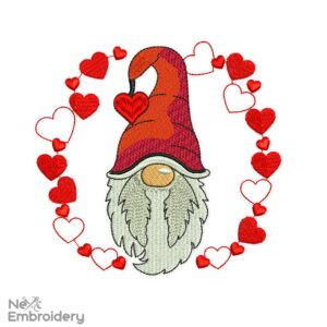 Heart Wreath Gnome Embroidery Designs, Valentine's day Embroidery Designs