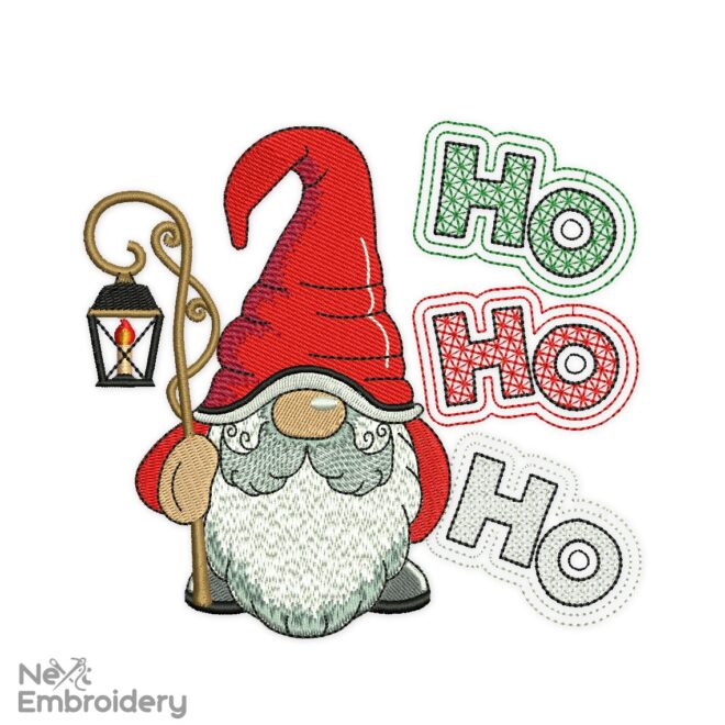 HoHoHo Machine Embroidery Design, Christmas Embroidery Designs, Holiday Gnome Machine Embroidery Design