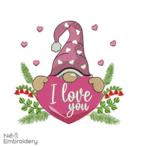 I Love You Gnome Embroidery Designs, Valentine's day Embroidery Designs