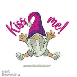 Kiss Me Gnome Embroidery Designs, Valentine's day Embroidery Designs