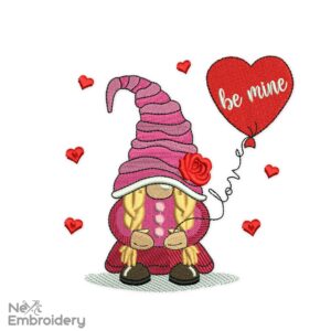 Love Girl Gnome Embroidery Designs, Valentines day Embroidery Designs