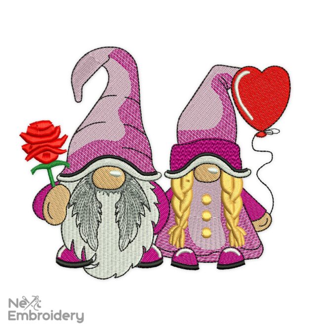 Love Gnomes Embroidery Designs, Valentines day Embroidery Designs