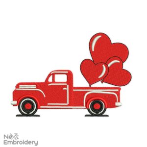 Love Truck Embroidery Design, Truck with hearts Machine Embroidery File, Valentine's Day Embroidery Designs
